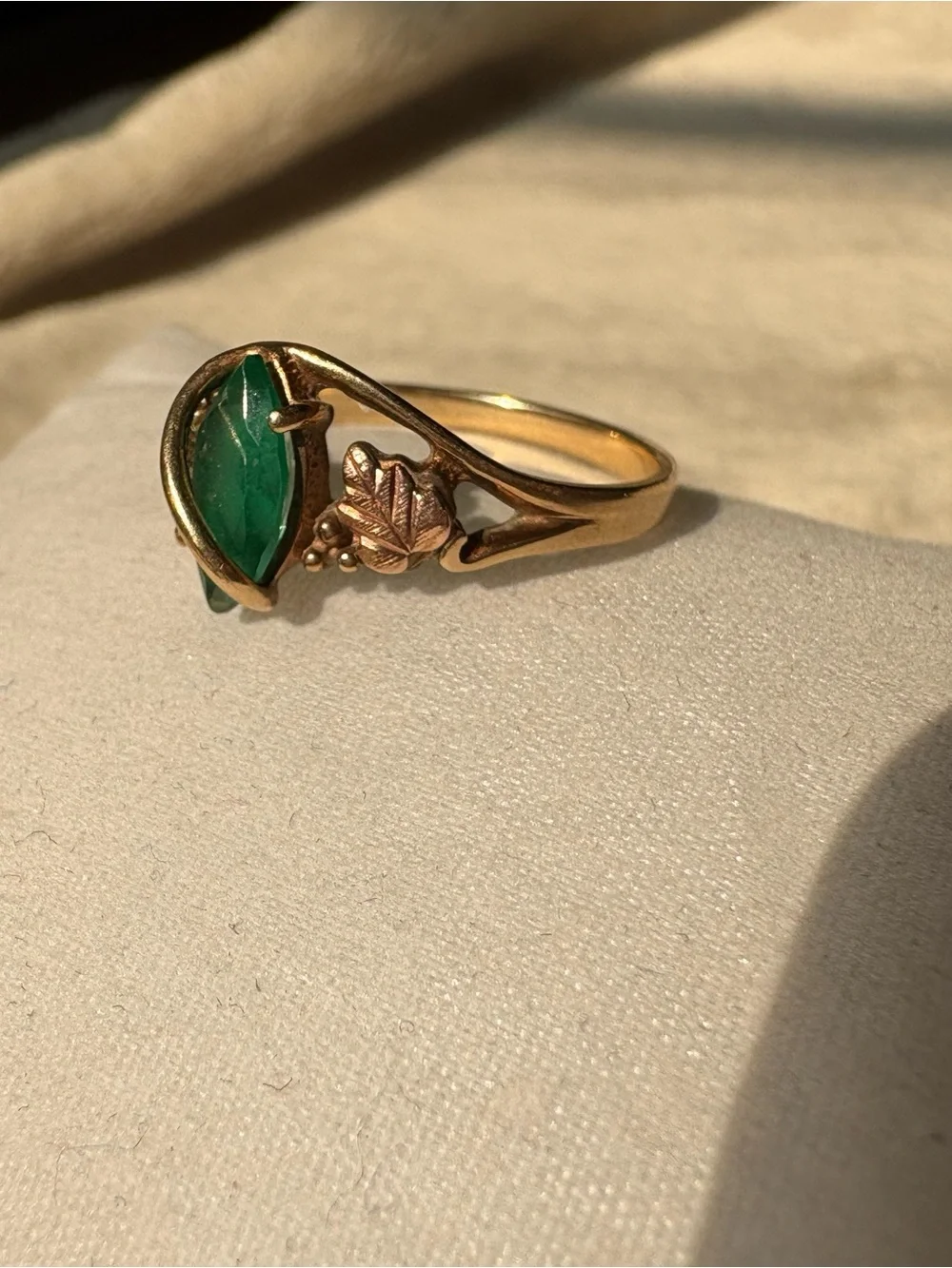 Black Hills Gold 10/12k Lab Created Emerald Marquise Wrap Ring Coleman Co
